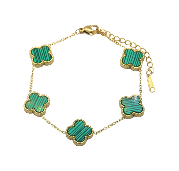 Bijuterii - Bratara din otel cu trifoi circulari verzi - br050
