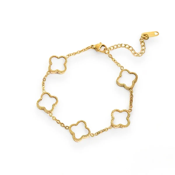 Bijuterii - Bratara din otel cu trifoi circulari albi - br1092