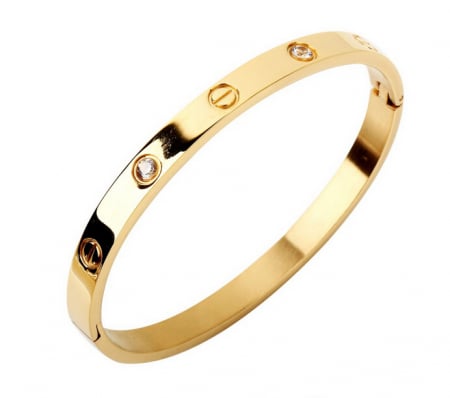 Bijuterii - Bratara iubirii cu zirconiu, model luxury, din otel inoxidabil placat cu aur