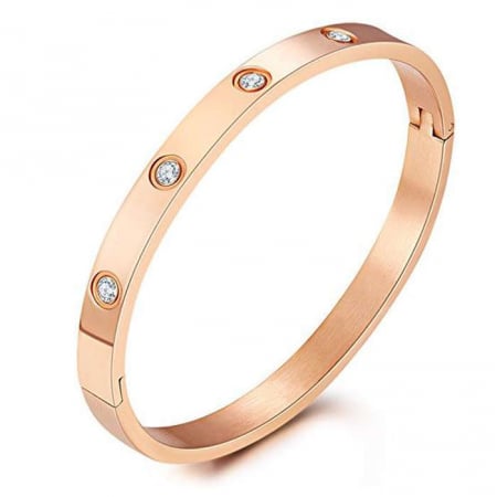 Bijuterii - Bratara iubirii cu zirconiu, model luxury, din otel inoxidabil placat cu aur roze