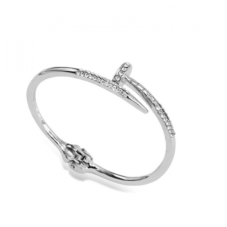 Bijuterii - Bratara statement cu zirconiu, model cui, deschidere cu arc, din otel inoxidabil