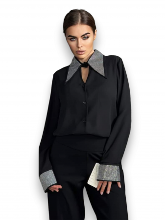 Bluze Dama - Camasa Dama cu Strasuri pe Guler si Mansete - Diamond