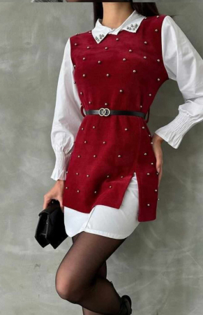 Bluze Dama - Camasa dama cu vesta si perle la guler