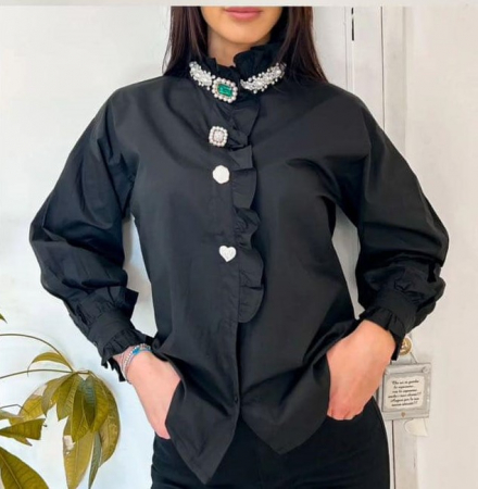 Bluze Dama - Camasa dama cu volane strasuri si maneca lunga