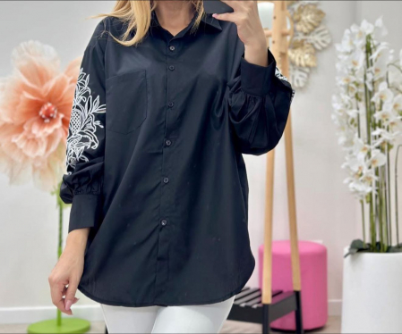 Bluze Dama - Camasa dama oversize cu maneca ampla si broderie sparta, vascoza premium, 3 culori, marime universala S-XL