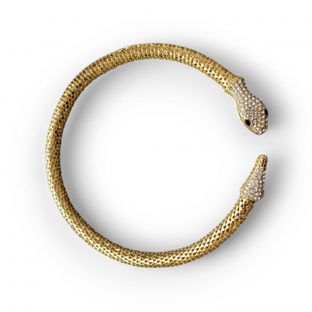 Coliere - Colier Choker Auriu Accesorizat cu Strasuri – Gold Snake