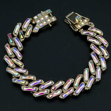 Bratari Statement - Bratara Cuban, Elegance MIAMI lant zale late, inchidere cu siguranta, din otel inoxidabil placat cu aur, Hip-Hop Style