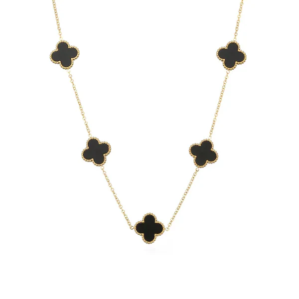 Coliere Dezlen - Colier din otel cu trifoi circulari negri - NE475