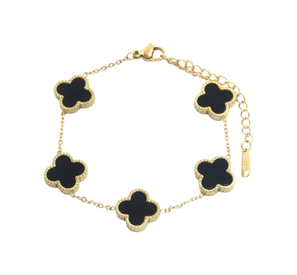 Bijuterii - Bratara din otel cu trifoi circulari negri - br135