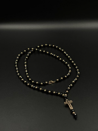 Coliere Statement - Colier Rozariu, Black Diamond, inchidere cu siguranta, din otel inoxidabil, Unisex - 65cm