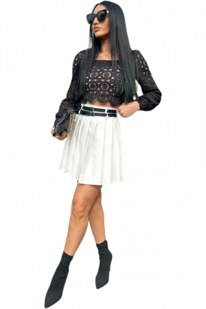 Fuste Dama - Fusta dama plisata cu curelusa in talie - alb