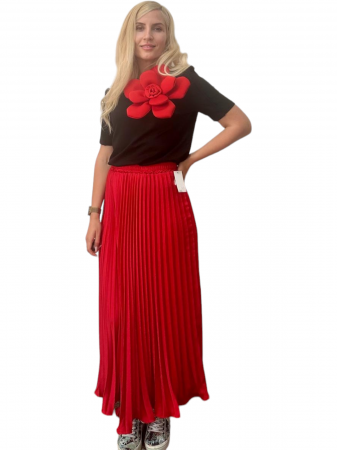 Fuste Dama - Fusta plisata midi din sifon - Sarah - rosu