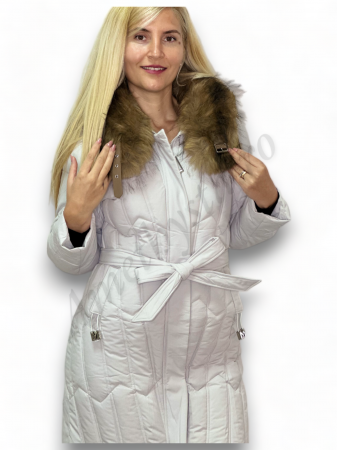 Geci Dama - Geaca Dama Cambrata cu Guler de Blana - Sandra - Grej