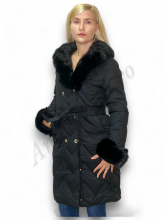 Geci Dama - Geaca Dama cu Guler de Blana si Nasturi Aurii - Sarah - Negru