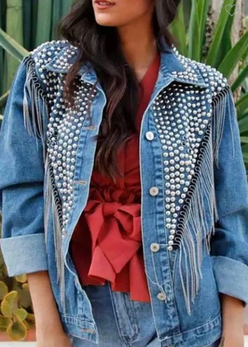 Jachete Dama - Geaca Dama Denim Boyfriend Blug cu Franjuri