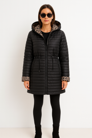 Geci Dama - Geaca lunga dama cu imprimeu leopard interior, marimi mari