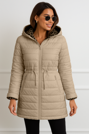 Geci Dama - Geaca lunga dama cu imprimeu leopard interior, marimi mari