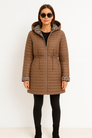 Geci Dama - Geaca lunga dama cu imprimeu leopard interior, marimi mari