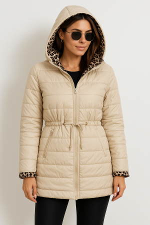 Geci Dama - Geaca lunga dama cu imprimeu leopard interior, marimi mari