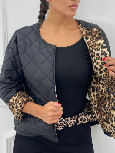 Jachete Dama - Jacheta Dama Matlasata cu Brosa si Captuseala Animal Print