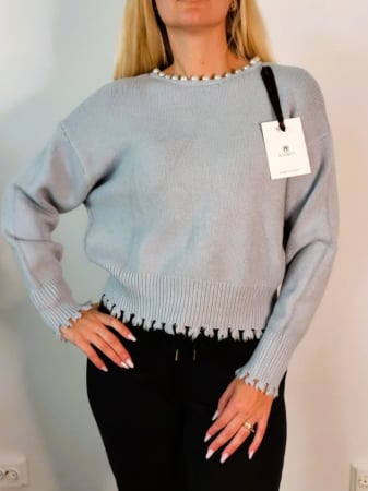 Pulovere Dama - Pulover Dama Cardigan cu Decupaj pe Spate si Perle