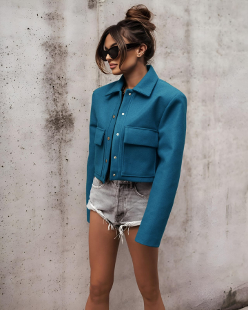 Paltoane Dama - Jacheta dama crop Blazer cu 2 buzunare