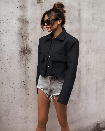Paltoane Dama - Jacheta dama crop Blazer cu 2 buzunare