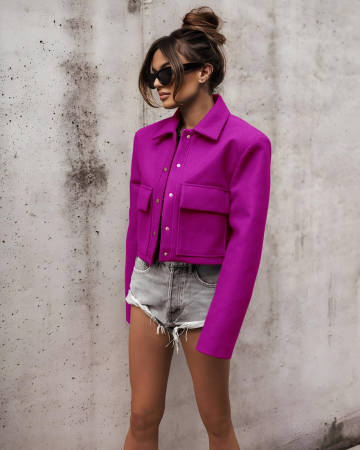 Paltoane Dama - Jacheta dama crop Blazer cu 2 buzunare