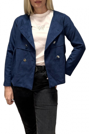 Jachete Dama - Jacheta Dama cu guler tunica - Tulip - kaki - Albastru