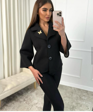 Jachete Dama - Jacheta LAMIA cu broșa - Mint, Pink, Bleu, Beige, White, Black - Jacheta din neopren cu maneci speciale