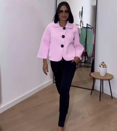 Jachete Dama - Jacheta LAMIA cu 3 nasturi negri - Mint, Pink, Bleu, Beige, White, Black - Jacheta din neopren cu maneci speciale