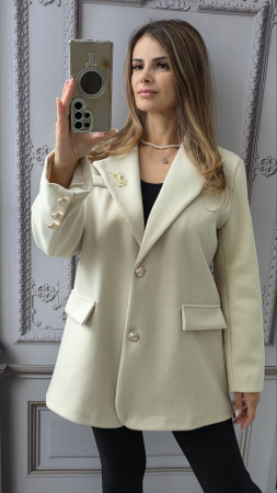 Paltoane Dama - Palton elegant dama cu brosa detasabila, stofa striata, marime universala S-XL