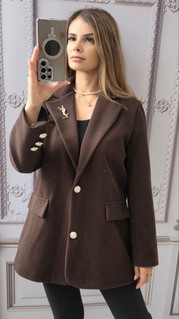 Imbracaminte Dama - Palton elegant dama cu brosa detasabila, stofa striata, marime universala S-XL