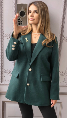 Paltoane Dama - Palton elegant dama cu brosa detasabila, stofa striata, marime universala S-XL