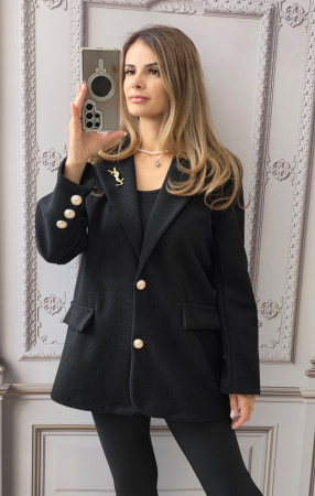 Paltoane Dama - Palton elegant dama cu brosa detasabila, stofa striata, marime universala S-XL