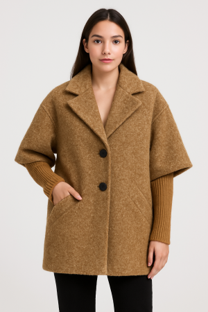 Paltoane Dama - Palton scurt din stofa striata cu captuseala – Marime universala S-XL