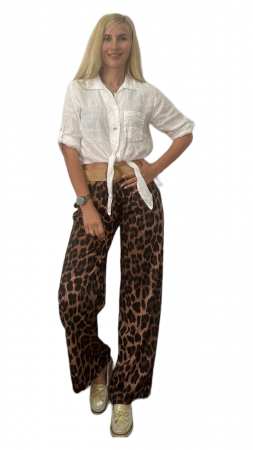 Pantaloni Lungi - Pantaloni dama cu curea casual animal print - Azara - leopard