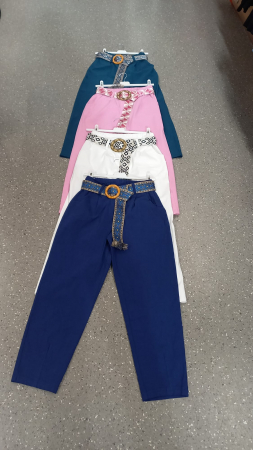 Pantaloni Lungi - Pantaloni dama casual cu curea etnica si talie elastica