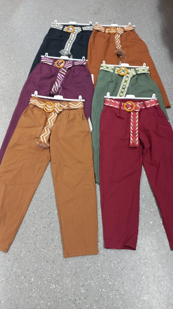 Pantaloni Lungi - Pantaloni dama casual cu curea etnica si talie elastica