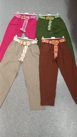 Pantaloni Lungi - Pantaloni dama casual cu curea etnica si talie elastica