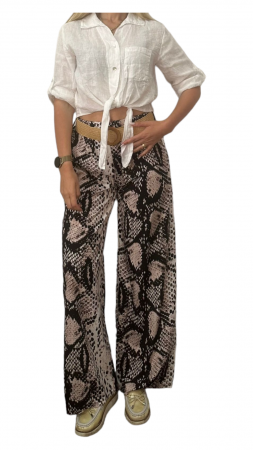 Pantaloni Lungi - Pantaloni dama cu curea casual animal print - Azara - sarpe