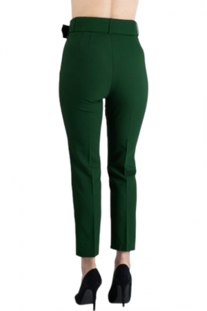 Pantaloni Dama - Pantaloni dama cu dunga si curea asortata - Sammy - verde inchis