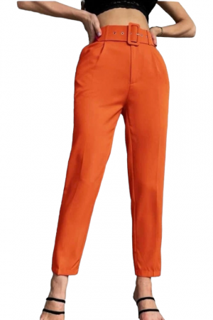 Pantaloni Dama - Pantaloni dama cu dunga si curea asortata - Sammy - orange