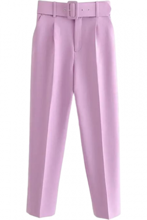 Pantaloni Lungi - Pantaloni dama cu dunga si curea asortata - Sammy - roz