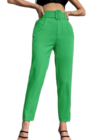 Pantaloni Dama - Pantaloni dama cu dunga si curea asortata - Sammy - verde deschis