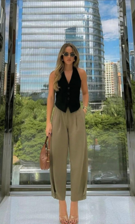 Pantaloni Lungi - Pantaloni dama cu pense si croiala lejera - Darts - crem