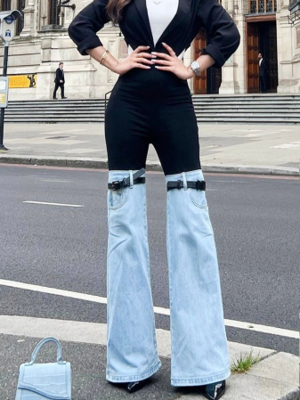 Pantaloni Dama - Pantaloni Dama Danielle Patchwork combinatie Denim si Textil