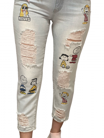 Pantaloni Dama - Pantaloni dama denim cu desene - BonBon