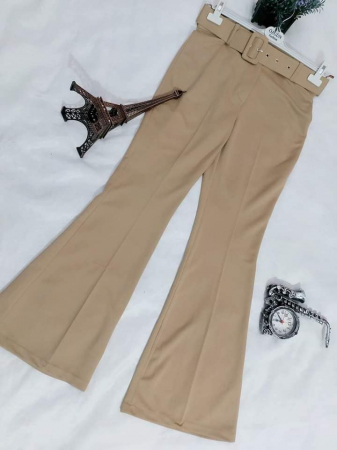 Pantaloni Lungi - Pantaloni dama evazati cu Curea in Talie - Karol