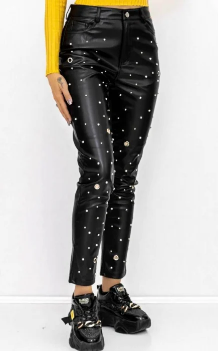 Pantaloni Lungi - Pantaloni dama piele eco cu tinte si capse